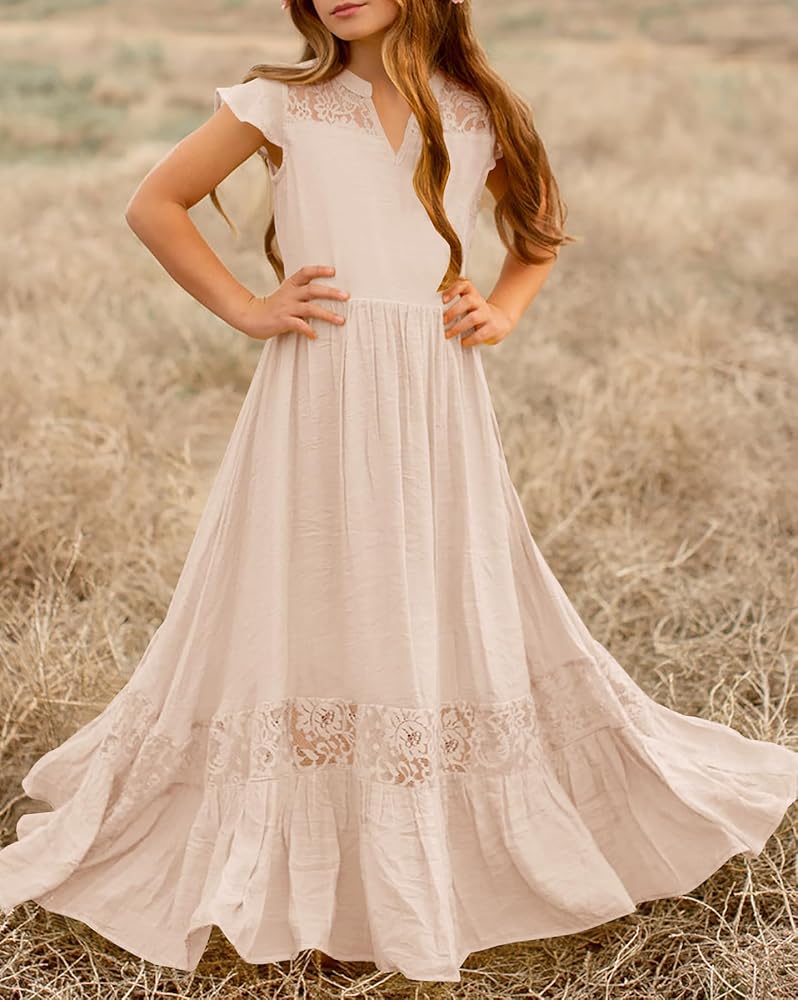 Amazon.com: HOSIKA Girls Elegant Lace Ruffle Sleeve A-Line